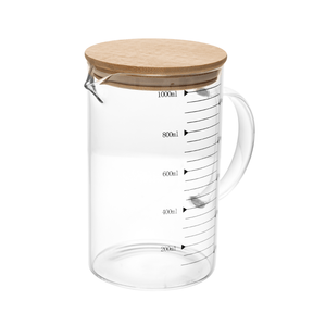 Jarra Medidora em Vidro com Tampa de Bambu 1 Litro