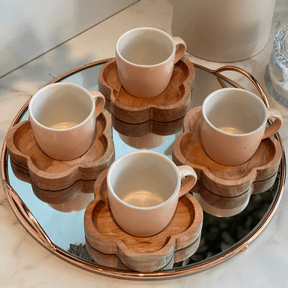 Jogo 4 Canecas com Pires de Madeira Salmon Liptus 115ml