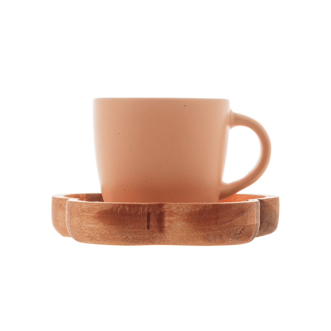 Jogo 4 Canecas com Pires de Madeira Salmon Liptus 115ml