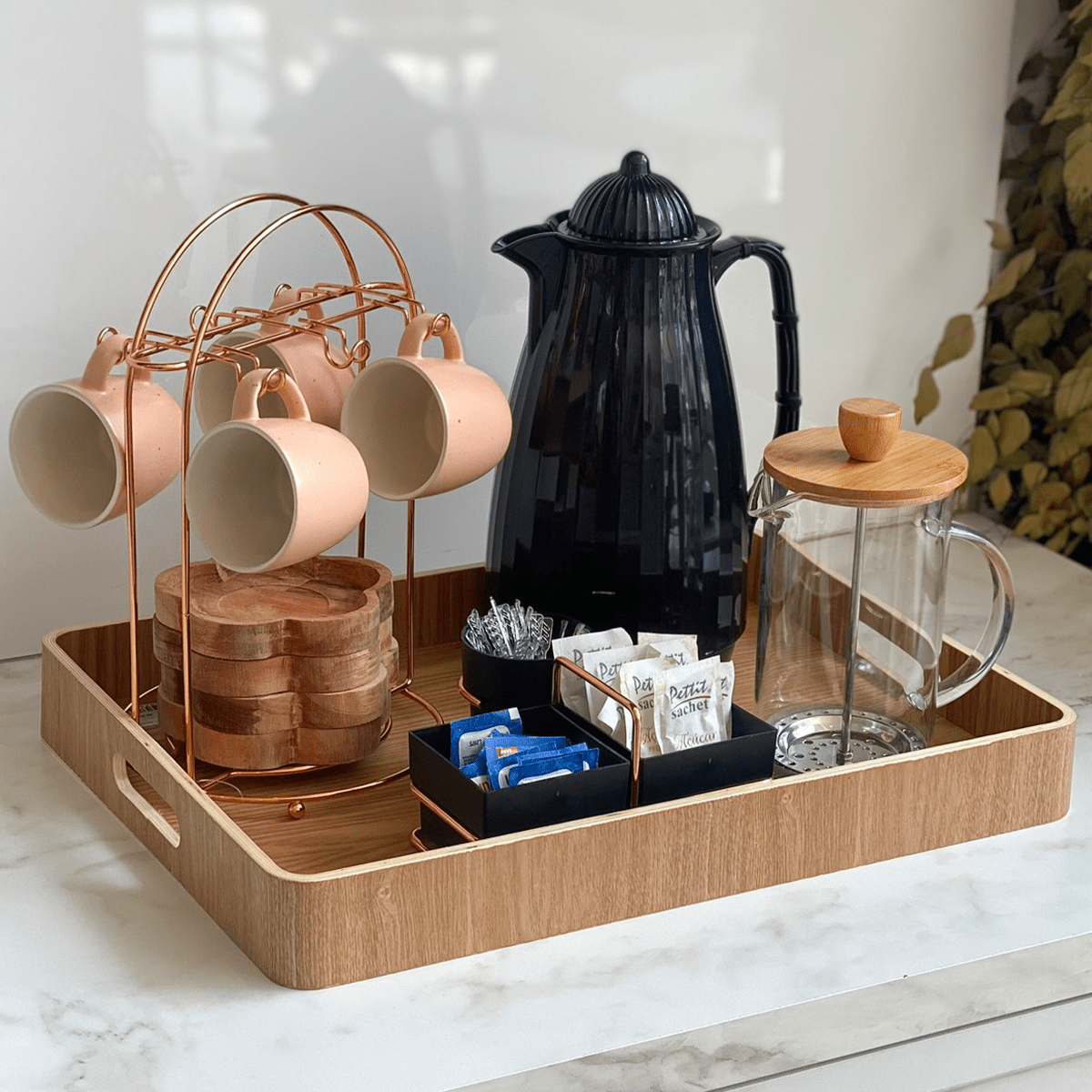 Jogo 4 Canecas com Pires de Madeira Salmon Liptus 115ml