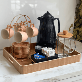 Jogo 4 Canecas com Pires de Madeira Salmon Liptus 115ml