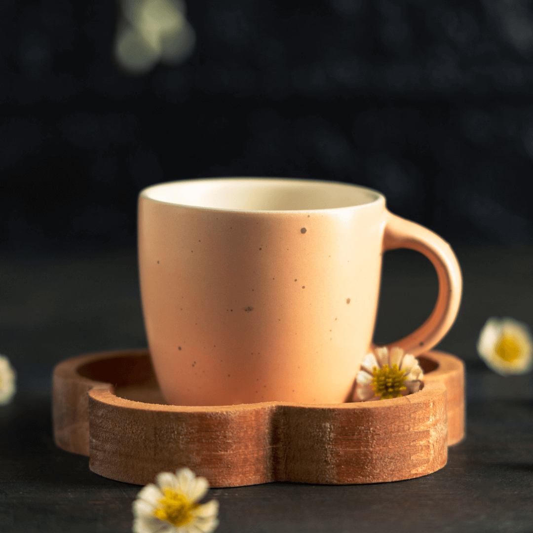 Jogo 4 Canecas com Pires de Madeira Salmon Liptus 115ml