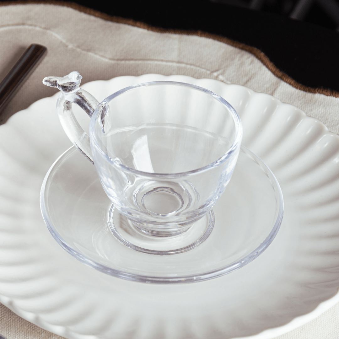 Jogo 4 Xícaras de Chá Bird com Pires Cristal 180ml