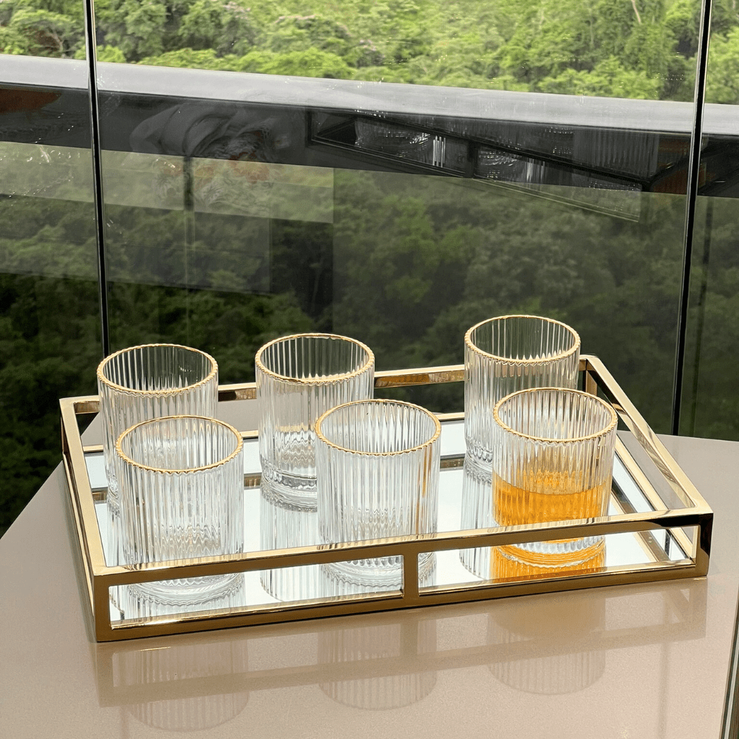 Bandeja Espelhada Aço Inox Dourado 41cm x 26cm x 5cm