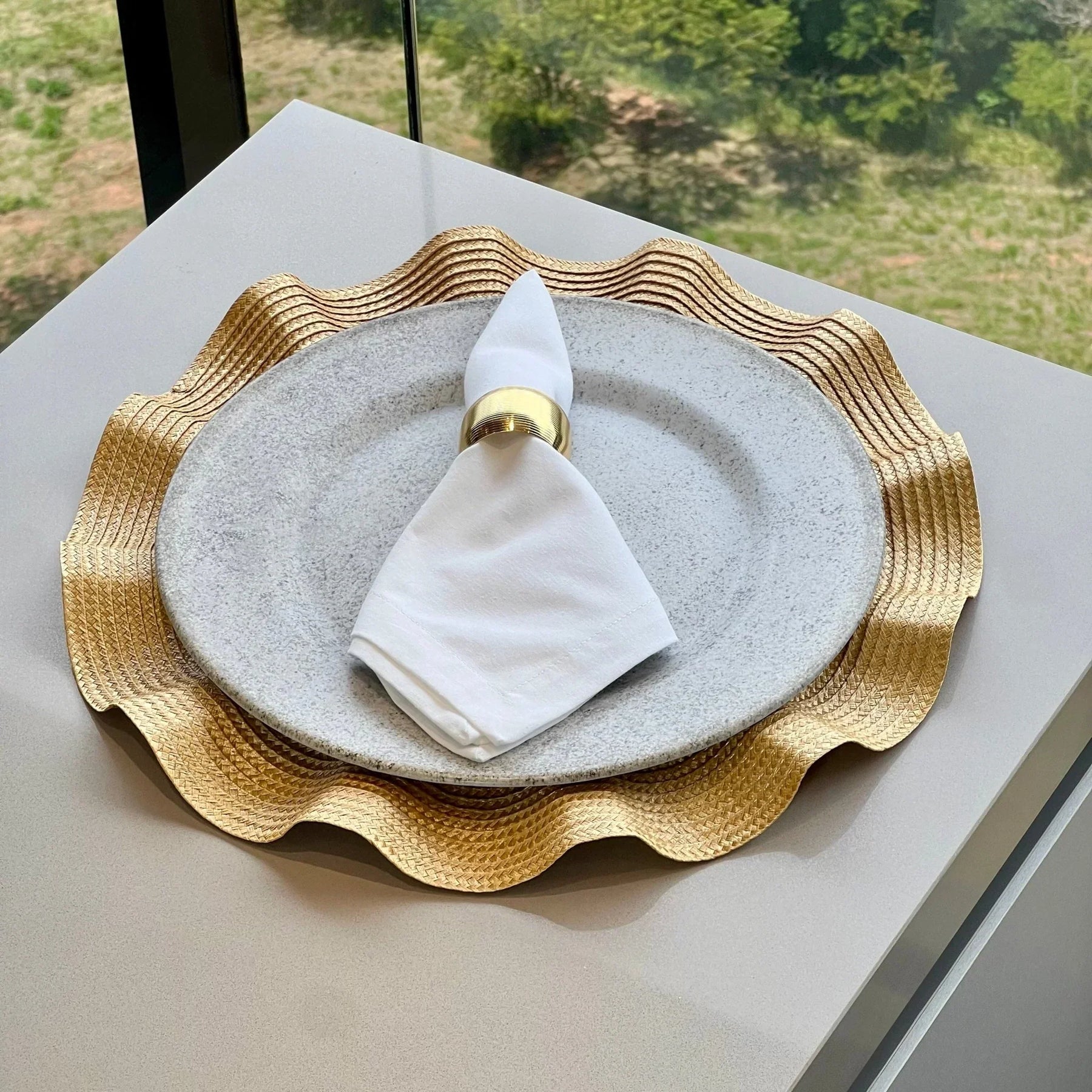 Kit 6 Jogos Americanos Babado Dourado 38cm