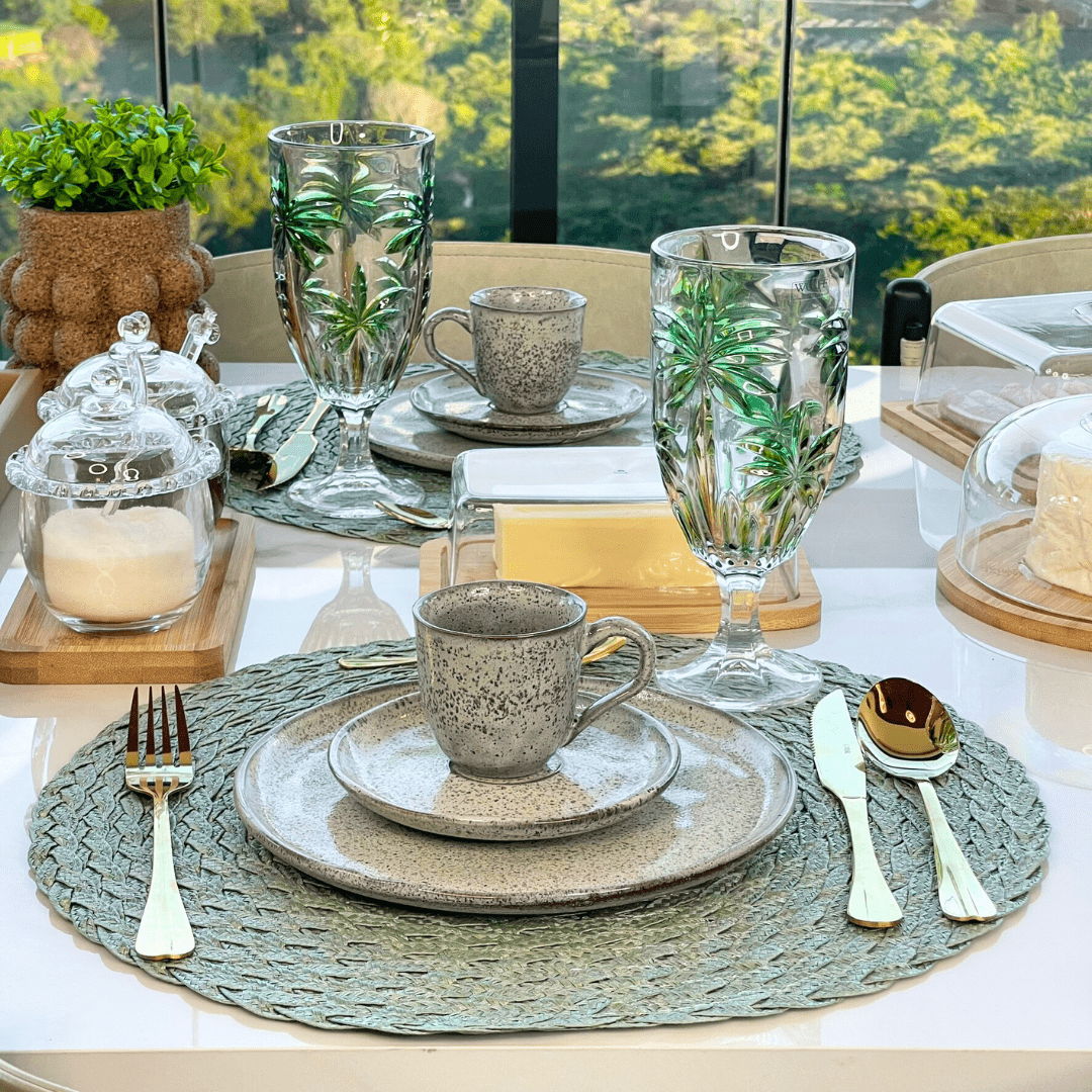 Jogo Americano Redondo Poliéster Leaf Oliva Verde 38cm