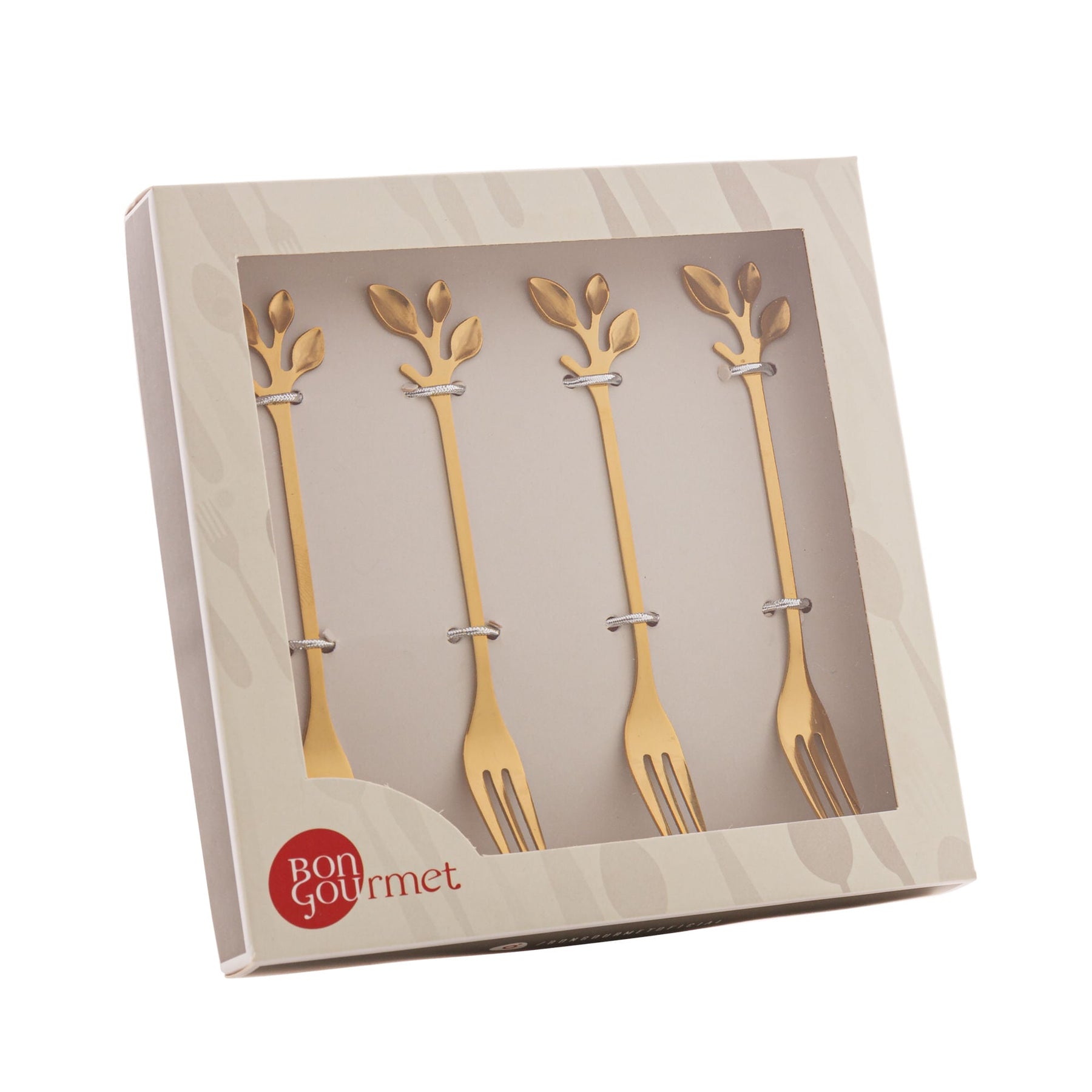 Jogo de Garfos para Aperitivo em Aço Inox Leaves Dourado 4 Peças