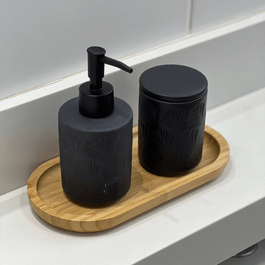 Jogo para Banheiro Leaf em Ceramica Preto 2 Peças