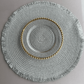 Prato Sobremesa Cristal com Borda Bolinha Dourada Pearl - 20 cm