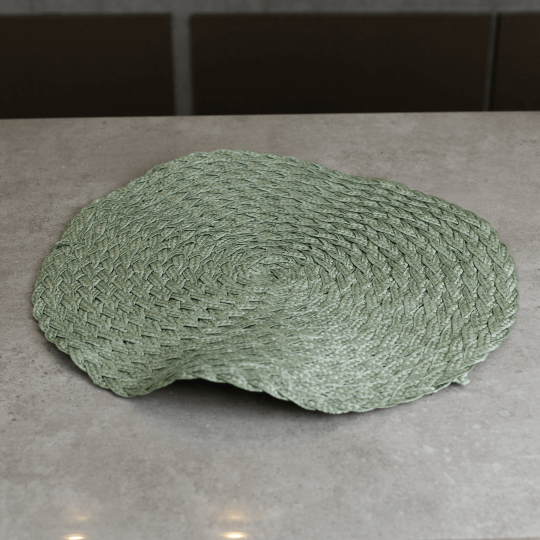 Jogo Americano Redondo Poliéster Leaf Oliva Verde 38cm