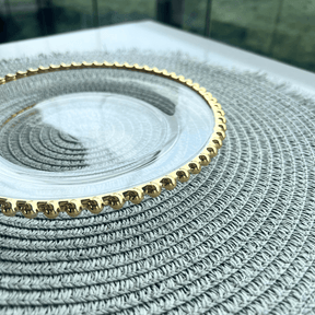 Prato Sobremesa Cristal com Borda Bolinha Dourada Pearl - 20 cm