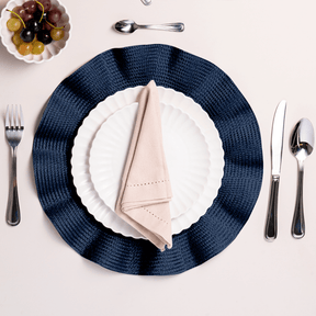 Jogo Americano Redondo Babado Azul Marinho 38cm