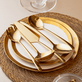 Jogo de 7 Peças com Espátula para Bolo e 6 Garfos para Sobremesa Viena Dourada