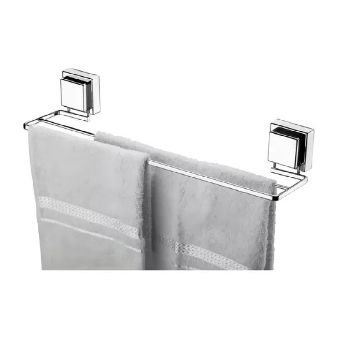 Kit 2 Porta Toalhas de Banho e Rosto em Ventosa Cromado