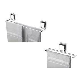 Kit 2 Porta Toalhas de Banho e Rosto em Ventosa Cromado