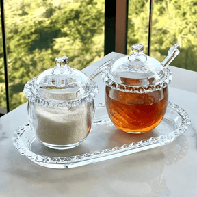 Kit 3 Peças Açucareiro, Meleira e Travessa Coração de Cristal