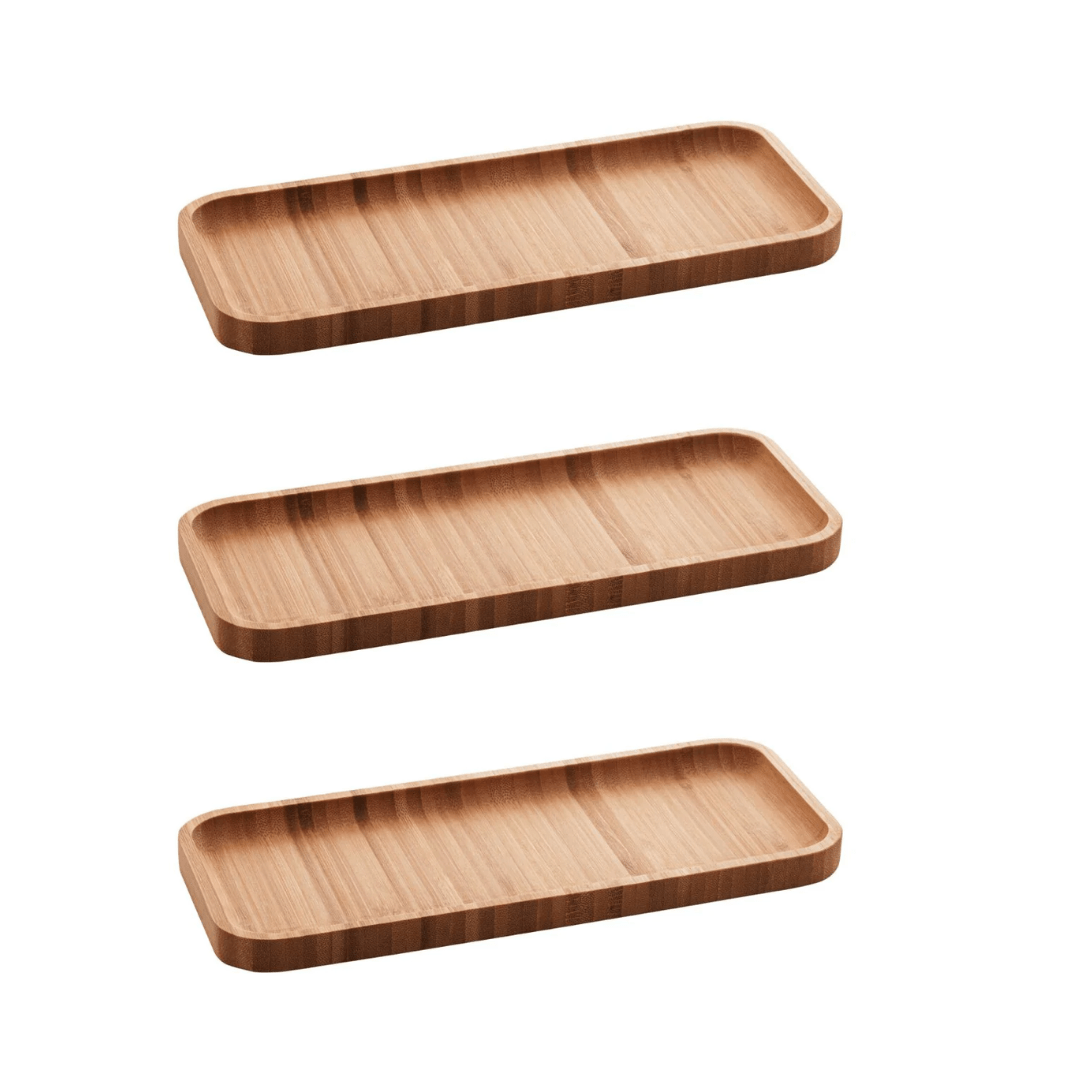 Kit 3 Petisqueiras Bandeja Retangular de Bambu 28cm