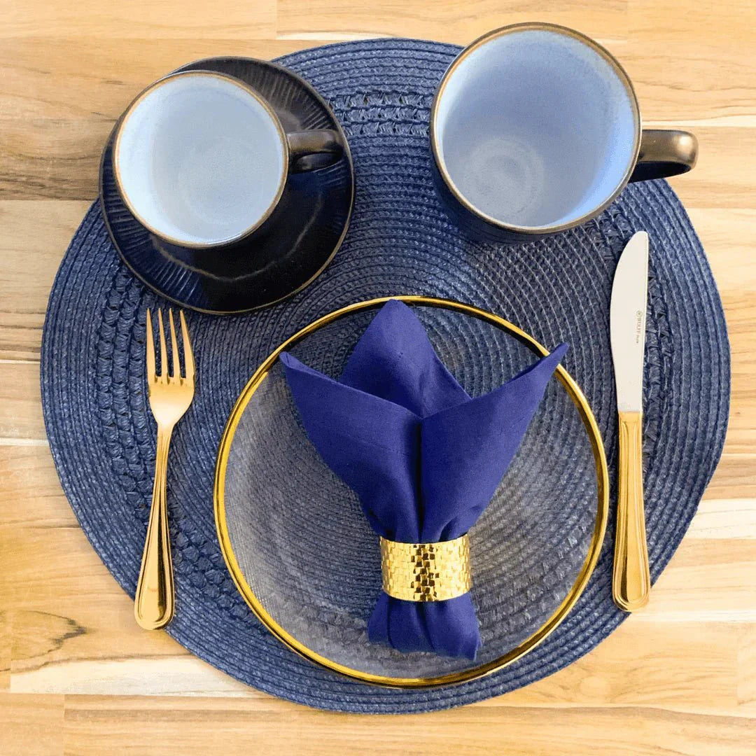 Kit 8 Jogos Americanos Redondo Azul Marinho 38cm