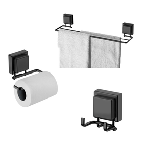 Kit Acessórios Banheiro Ventosa Preto Fosco 3 Peças