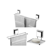 Kit Banheiro Acessórios Fixação Ventosa Cromado 3 Peças