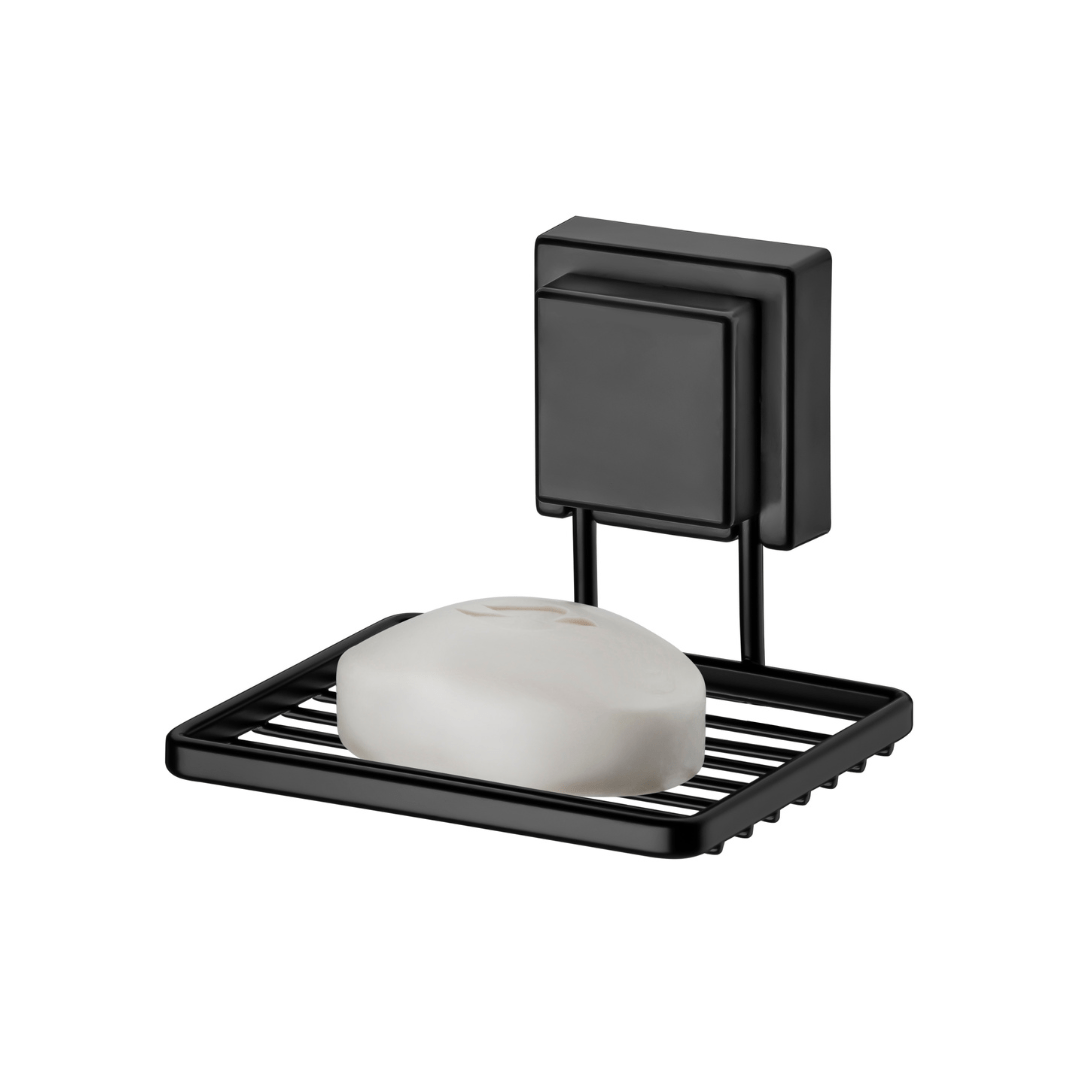 Kit Banheiro Acessórios Fixação Ventosa Preto Fosco 3 Peças