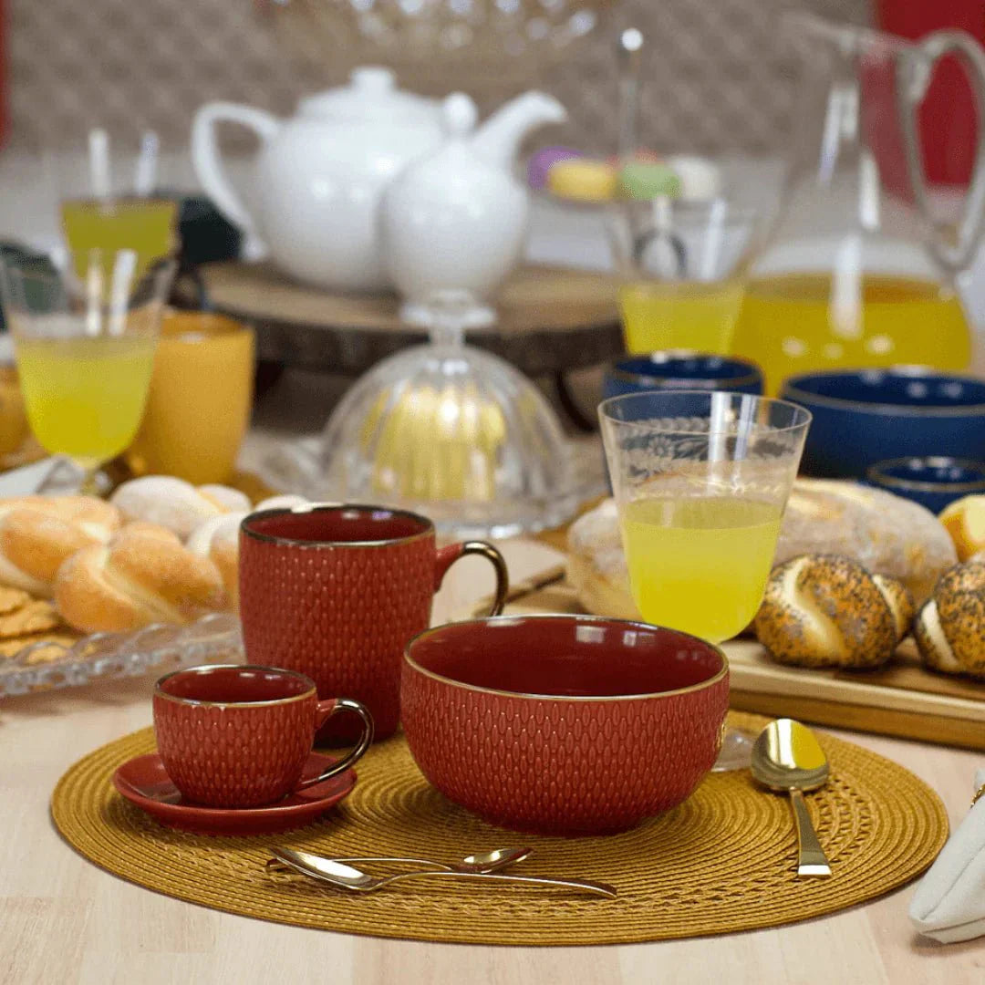 Kit de 8 Jogo Americano Redondo em Poliester Mostarda 38cm