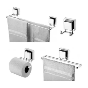 Kit de Banheiro de Ventosa Cromado 4 Peças