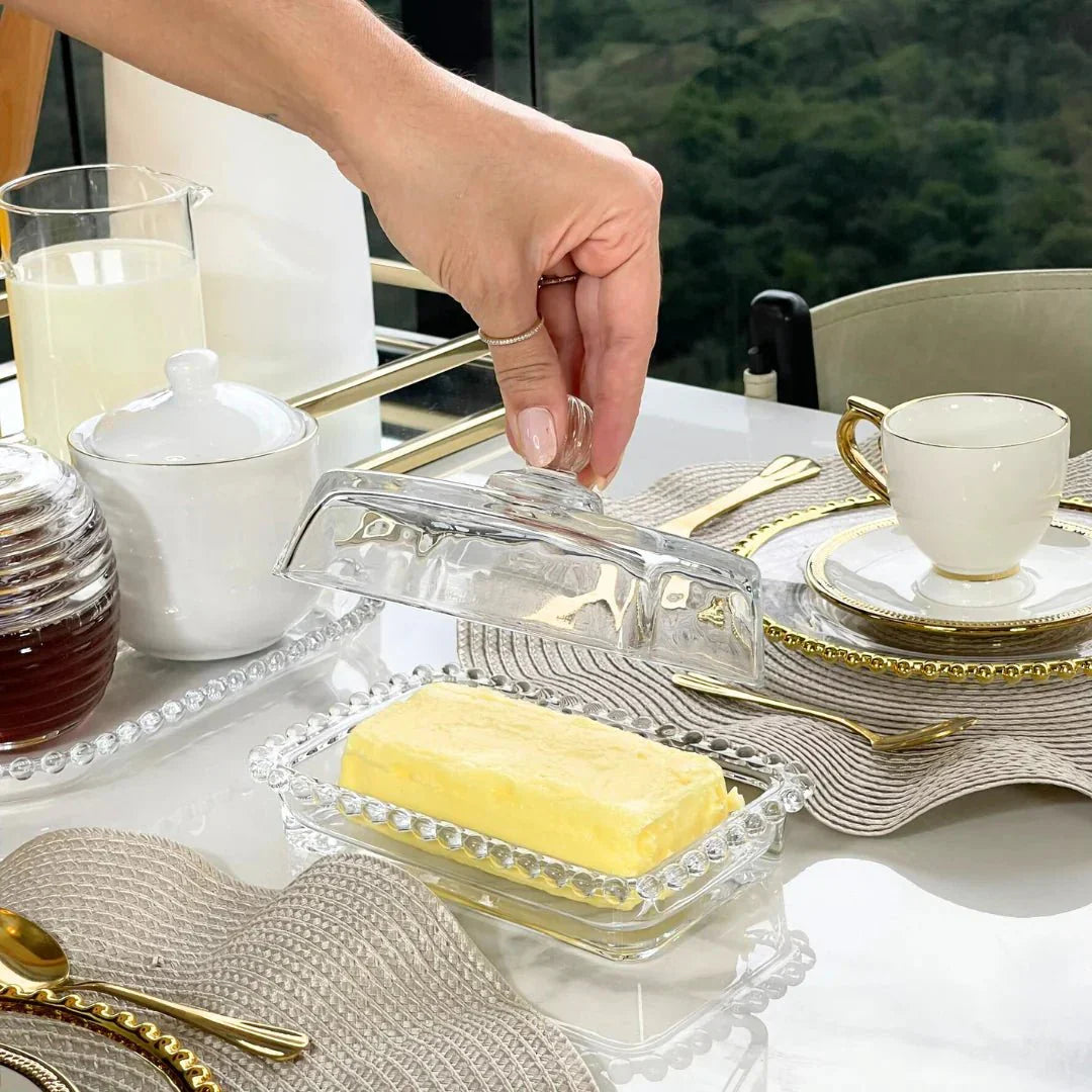 Kit Manteigueira e Queijeira de Cristal Pearl 2 Peças