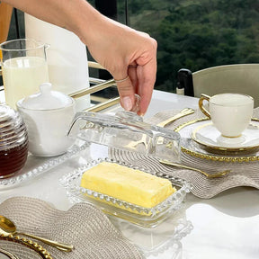 Kit Manteigueira e Queijeira de Cristal Pearl 2 Peças