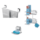 Kit para Banheiro em Aço com Ventosa Cromado - 3 Peças