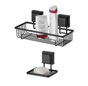 Kit Suporte Para Shampoo + Saboneteira com Ventosa Preto