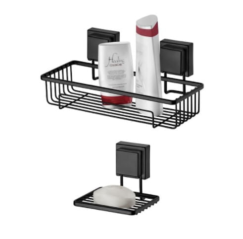 Kit Suporte Para Shampoo + Saboneteira com Ventosa Preto