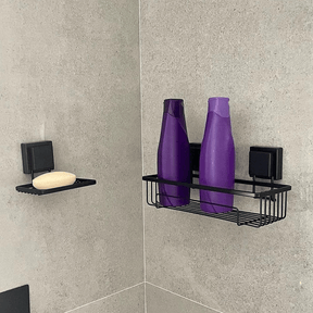 Kit Suporte Para Shampoo + Saboneteira com Ventosa Preto