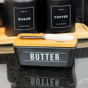 Kit Xícaras e Manteigueira Manhattan Preto 7 peças