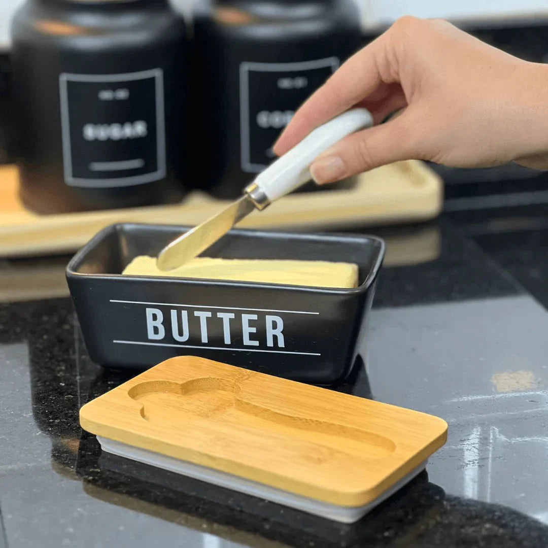 Kit Xícaras e Manteigueira Manhattan Preto 7 peças