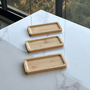 Kit 3 Petisqueiras Bandeja Retangular de Bambu 28cm