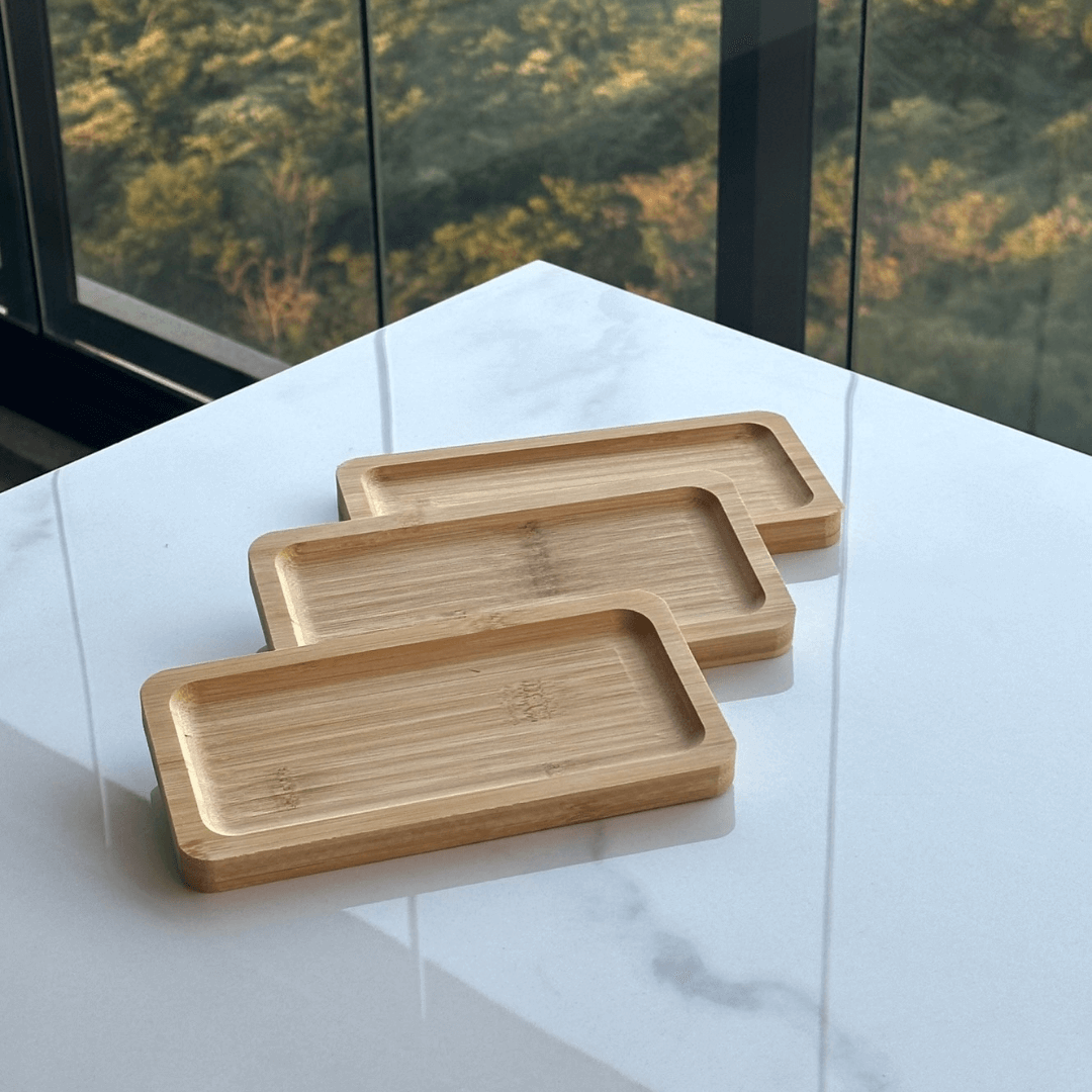 Kit 3 Petisqueiras Bandeja Retangular de Bambu 28cm