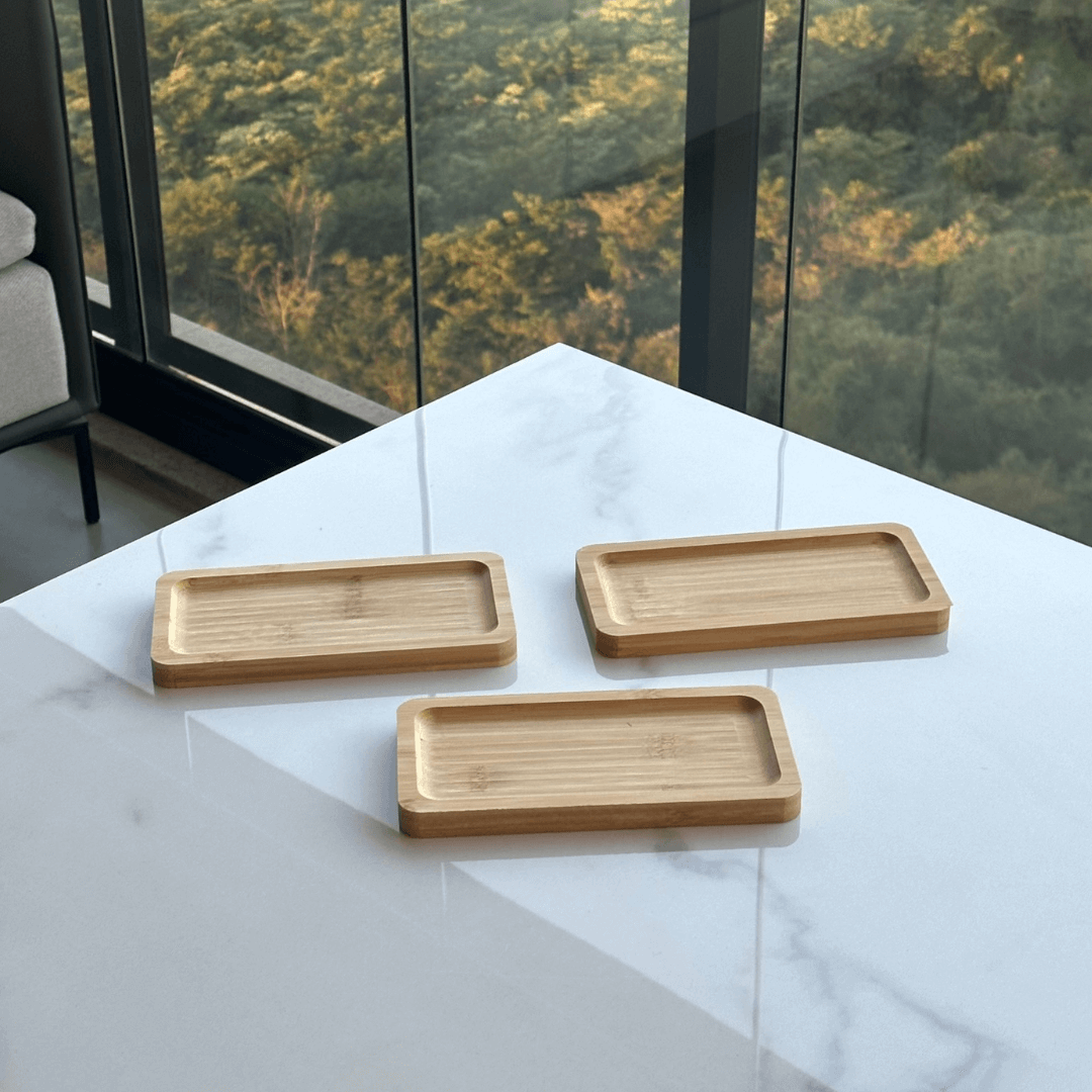 Kit 3 Petisqueiras Bandeja Retangular de Bambu 28cm