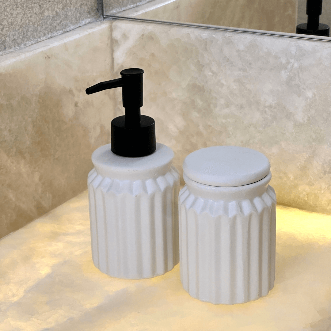 Kit para Banheiro em Cerâmica Stripes Branco 2 Peças