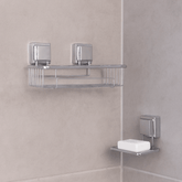 Kit Porta Shampoo e Saboneteira com Ventosa Cromado