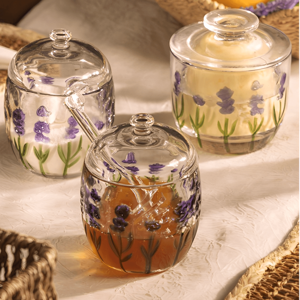 Açucareiro de Cristal com Colher e Tampa Lavanda 8,5cm