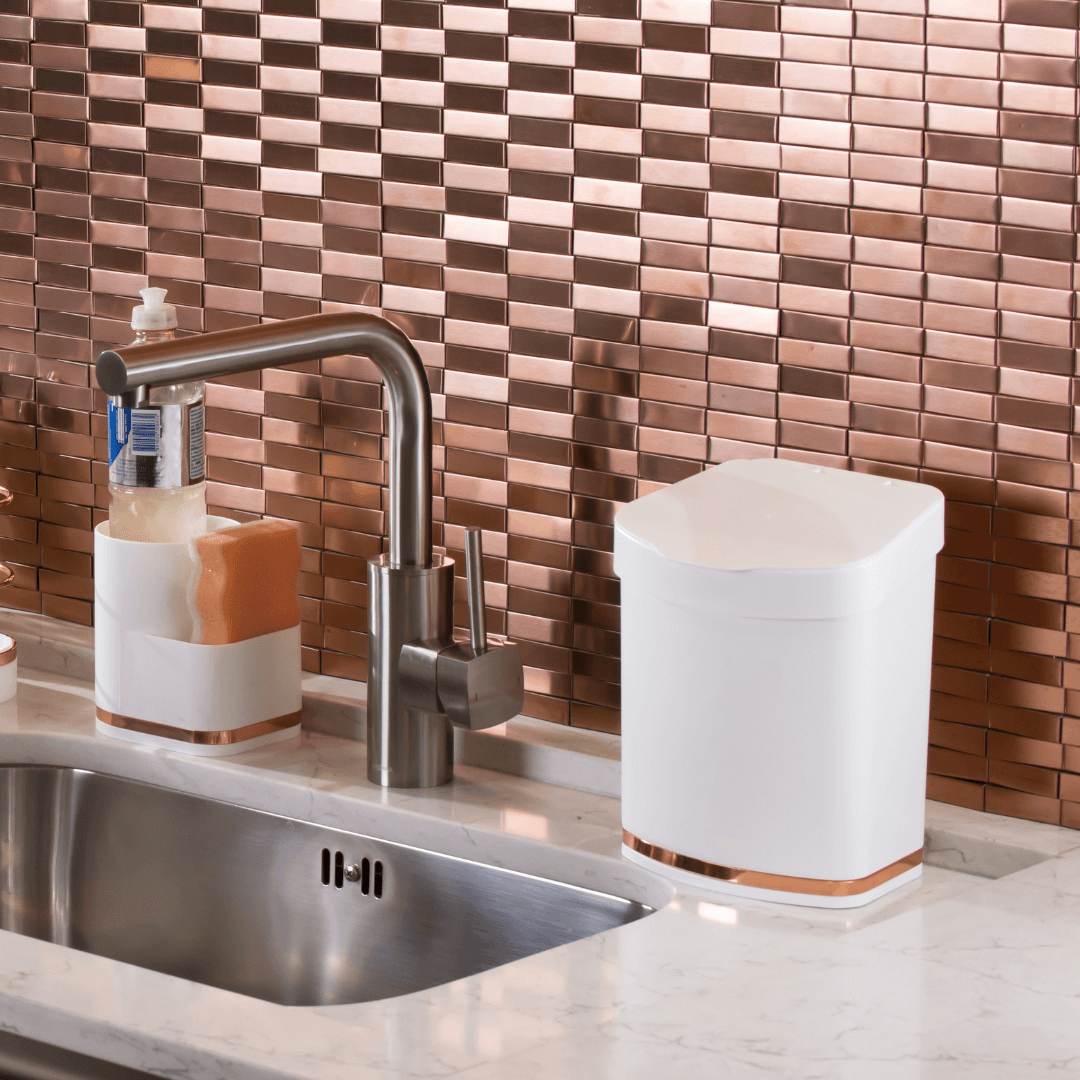 Lixeira 2,5 Litros Branca Com Faixa Rose Gold