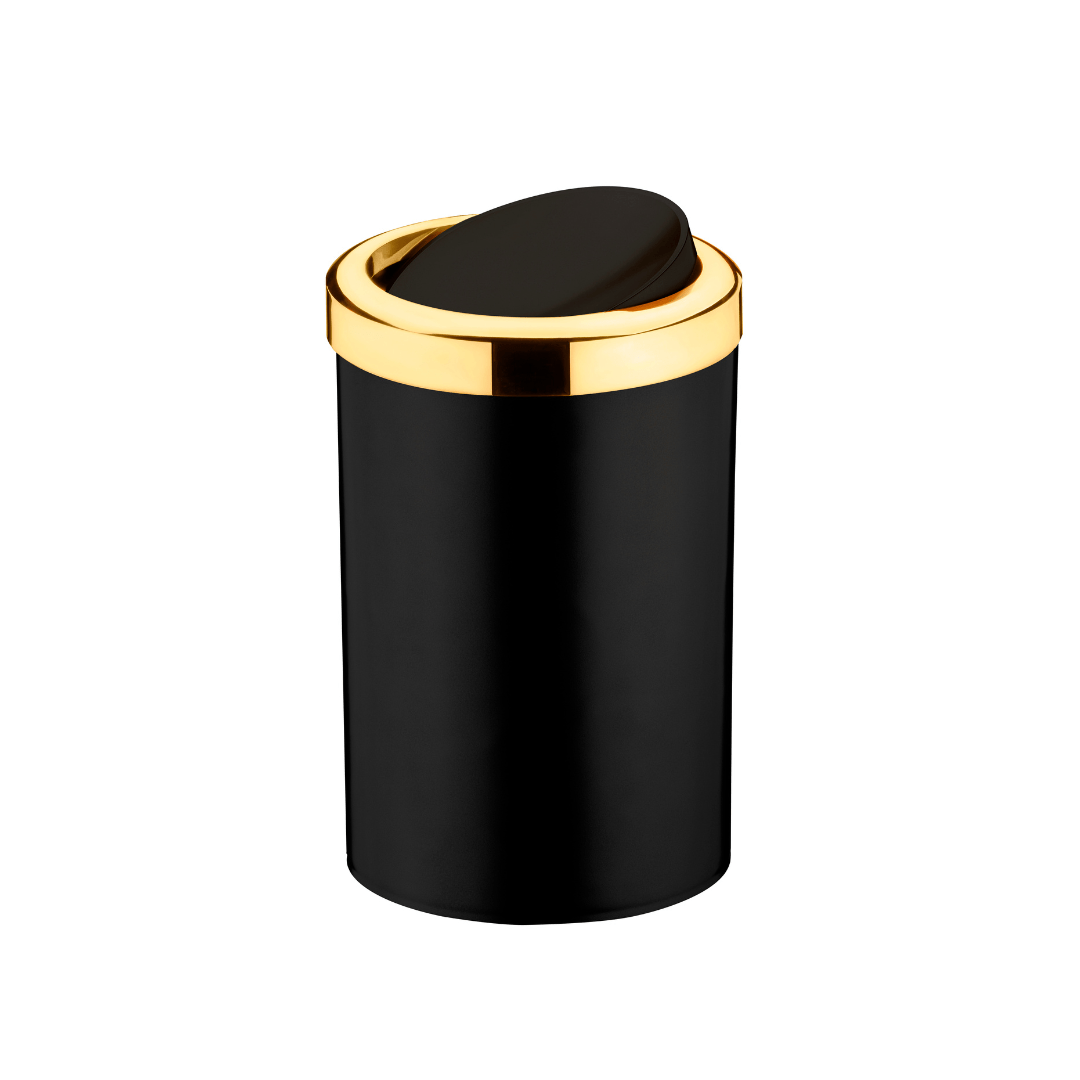 Lixeira Basculante 8 Litros Preta com Dourado