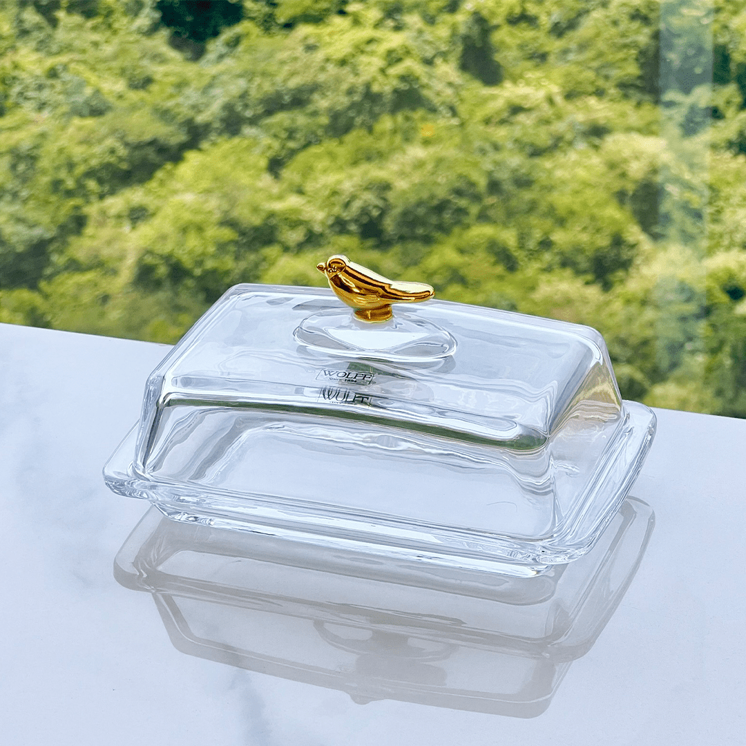 Manteigueira com Tampa de Cristal Ecológico Golden Bird 18cm