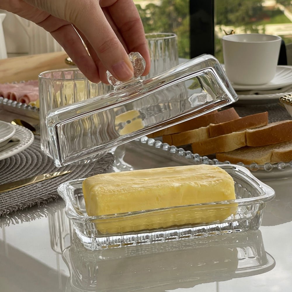 Manteigueira de Vidro com Tampa 17cm Butterfly