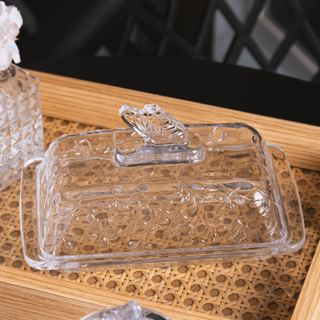 Manteigueira em Cristal com Tampa New Butterfly 18cm