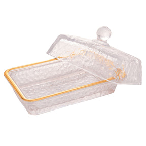 Manteigueira Petra Cristal Ecológico e Fio de Ouro com Tampa 17cm