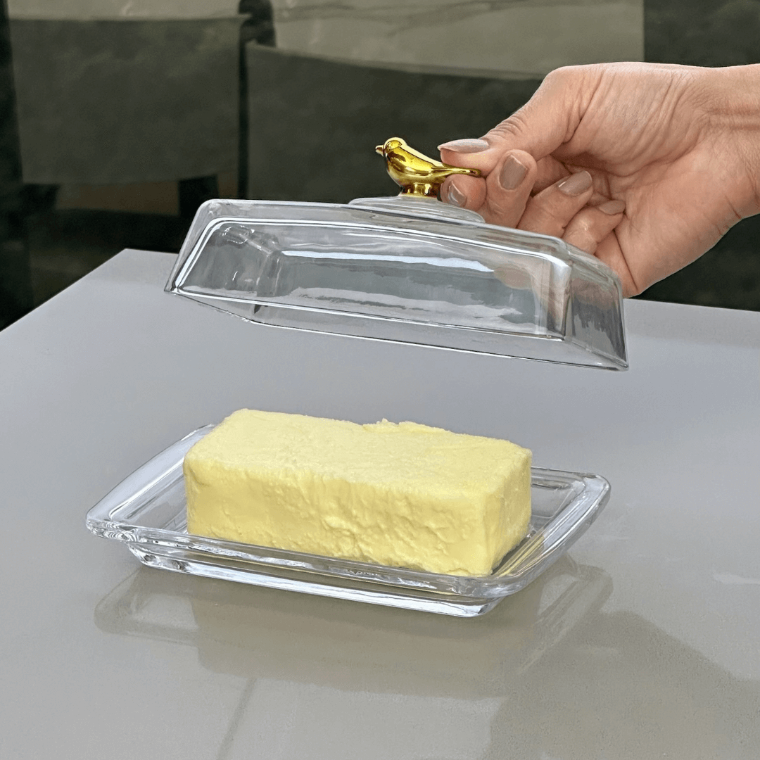 Manteigueira com Tampa de Cristal Ecológico Golden Bird 18cm