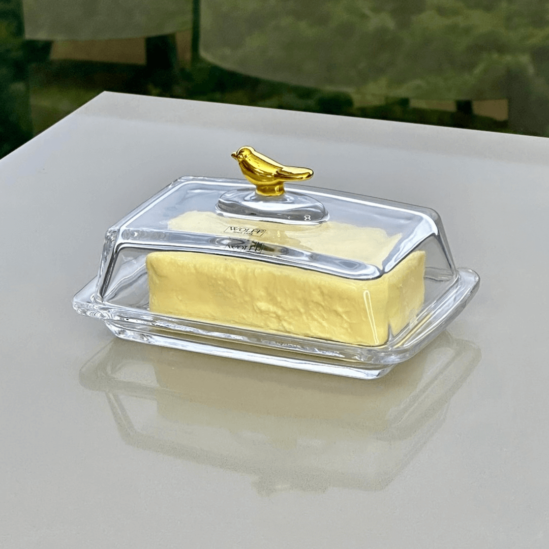 Manteigueira com Tampa de Cristal Ecológico Golden Bird 18cm