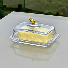 Manteigueira com Tampa de Cristal Ecológico Golden Bird 18cm